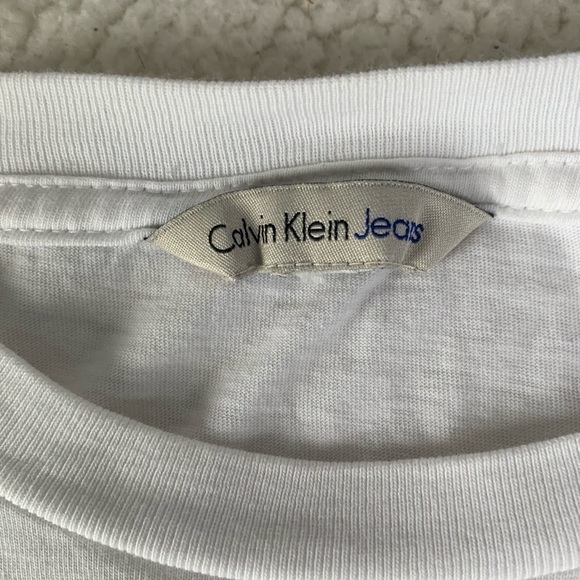 Men’s Calvin Klein Jeans Logo Graphic Monogram Crewneck T-Shirt White Red Medium - Picture 8 of 10